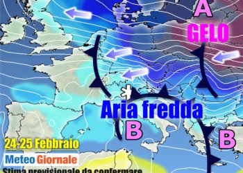 meteo-22-28-febbraio,-piogge-e-neve-bassa-quota.-gelo-siberiano-da-domenica
